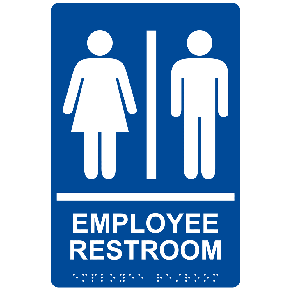 Blue ADA Braille Unisex Employee Restroom Sign With Symbol