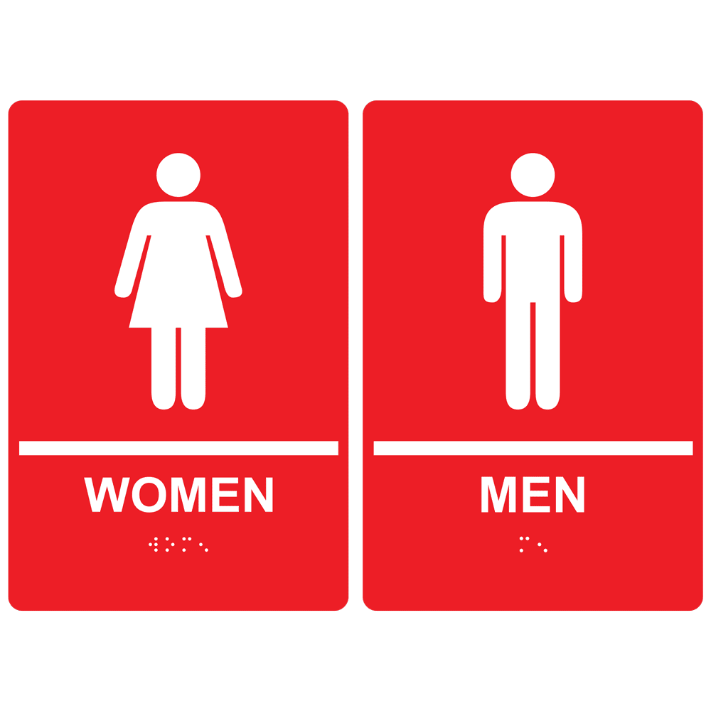 ADA Women Men With Symbol Braille Sign RRE-125-145Pair_WHTonRed