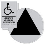 California Title 24 All Gender Restroom Sign Set RRE-35208_DCT_T24Set_BLKonSLVR