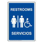 Restrooms - Servicios Sign with Symbol RRBP-7015-WHTonBLU Restrooms