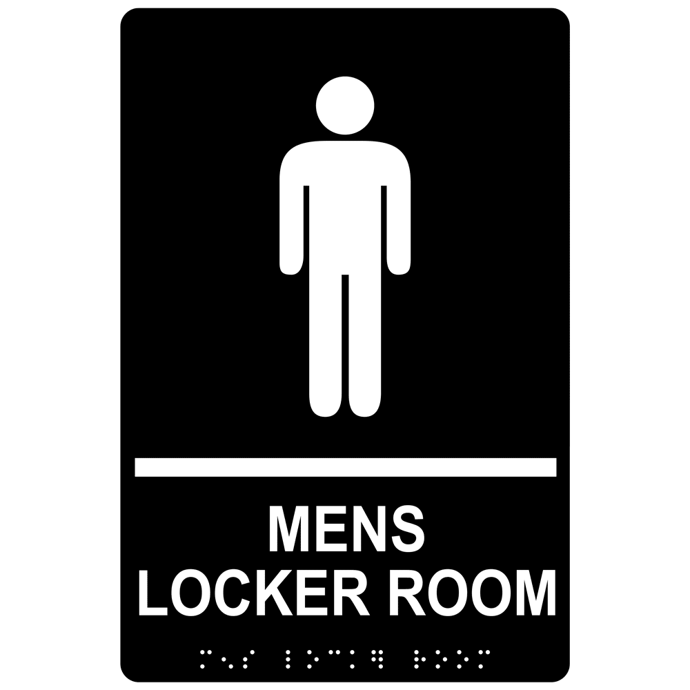 Black ADA Braille Mens Locker Room Sign With Symbol