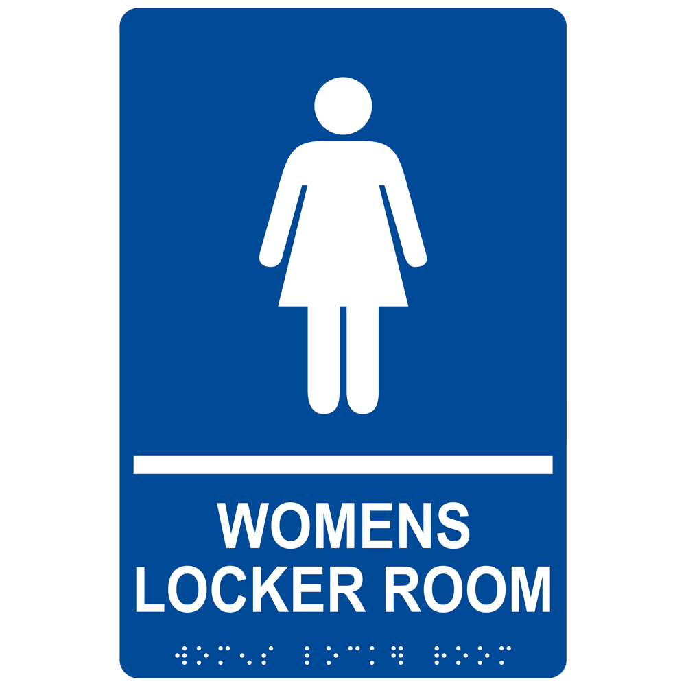 Blue ADA Braille Womens Locker Room Sign With Symbol
