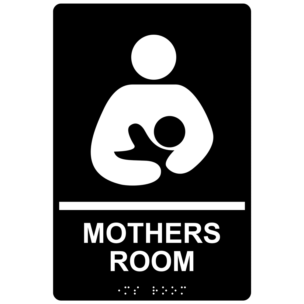 Black ADA Braille Mothers Room Sign With Symbol
