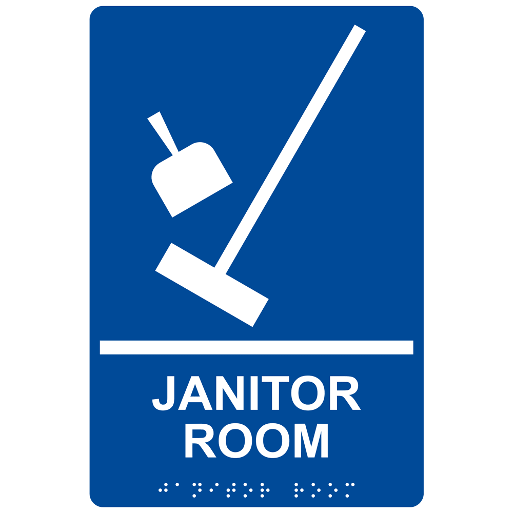 Jenitor Rrom ADA Janitor Room Braille Sign RRE-965_WHTonBLU Wayfinding