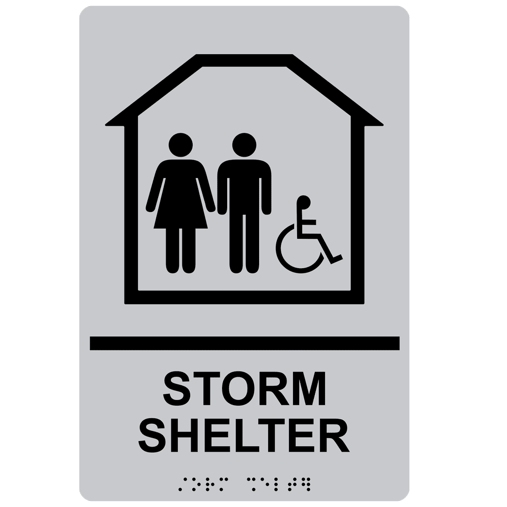 Silver ADA Braille Accessible STORM SHELTER Sign, 9x6 in. Acrylic