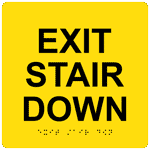 ADA Exit Stair Down (Braille = Exit Stair Down) Sign RRE-670_BLKonYLW