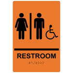 ADA Restroom With Symbol Braille Sign RRE-120_BLKonORNG Restrooms