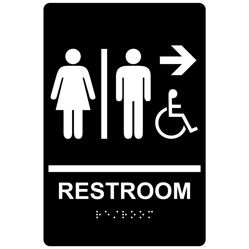 ADA Restroom With Symbol Braille Sign RRE-14819_WHTonBLK