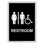 Portrait Restroom Sign With Symbol RREP-7030-WHTonBLK Restrooms