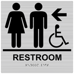 ADA Restroom (Braille = Restroom) Sign RRE-14820-99_BLKonBRSLVR