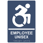 Navy Employee Unisex Restroom Braille Sign With Dynamic Accessibility Symbol RRE-35202R-WHTonNavy