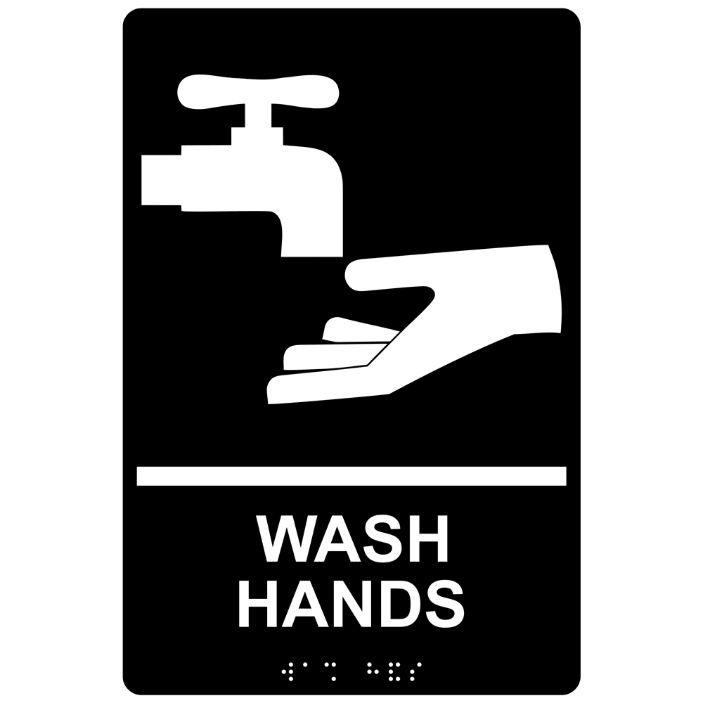 ADA Wash Hands With Symbol Braille Sign RRE-992_WHTonBLK Hand Washing