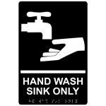 ADA Hand Wash Sink Only Braille Sign RRE-995_WHTonBLK Hand Washing
