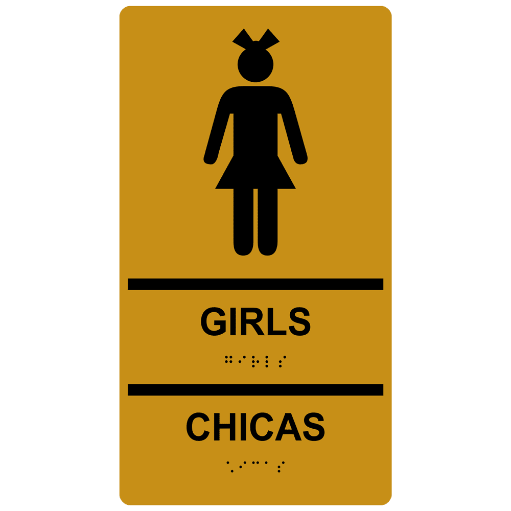 ADA Girls Chicas Bilingual Braille Sign RRB-135_BLKonGLD