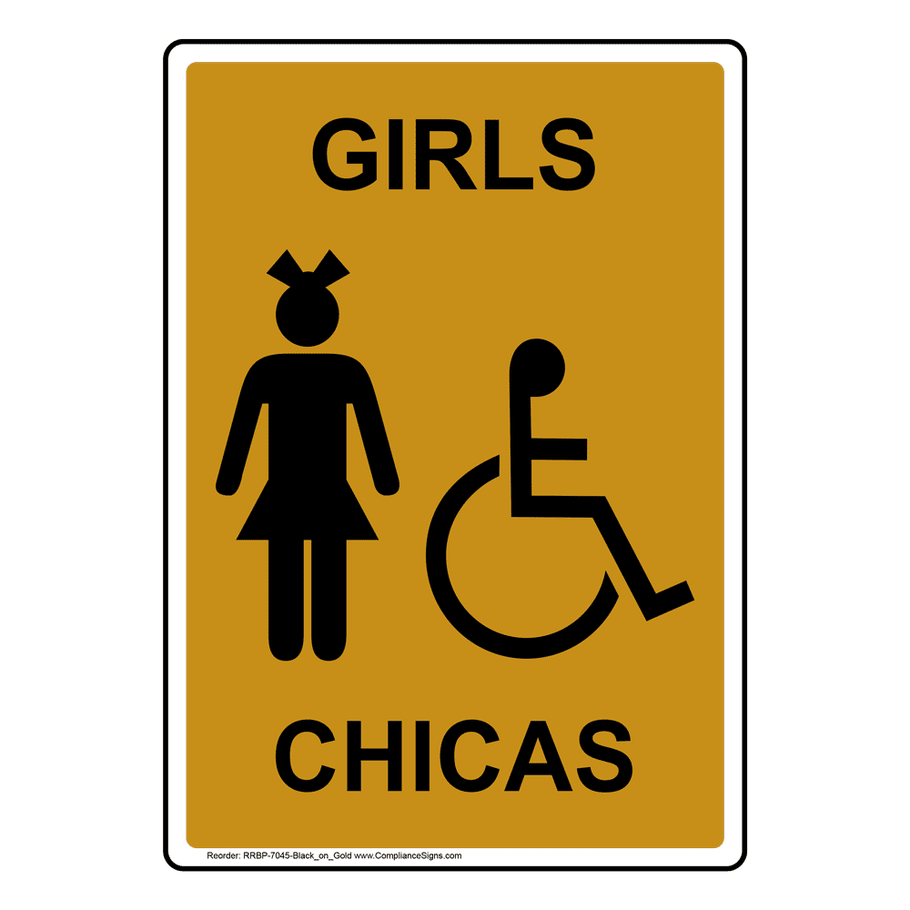 Girls - Chicas Sign With Symbol RRBP-7045-BLKonGLD Restrooms