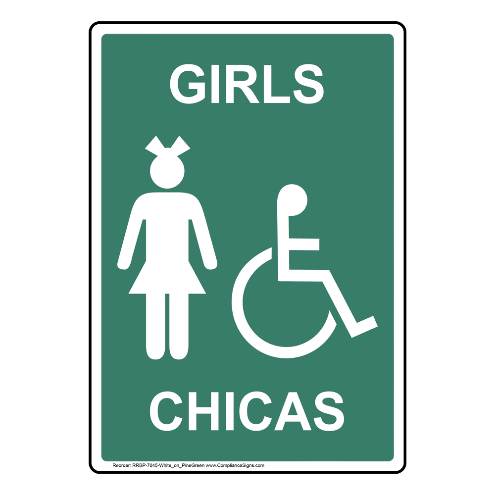 Girls - Chicas Sign With Symbol RRBP-7045-WHTonPNGRN Restrooms