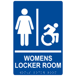 Womens Locker Room Braille Sign With Dynamic Accessibility Symbol RRE-19964R_WHTonBLU