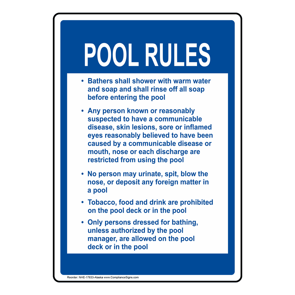 Pool Rules Sign NHE-17833-Alaska Swimming Pool / Spa