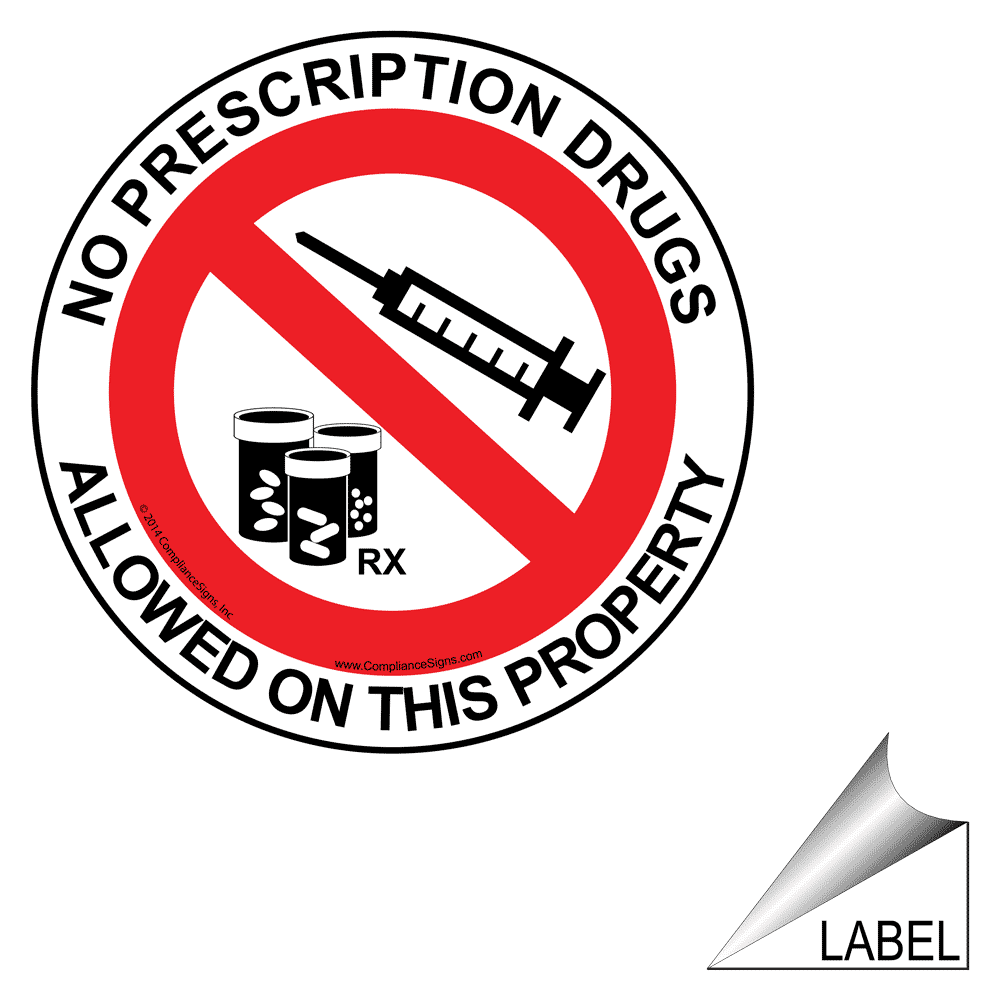 White Reflective No Prescription Drugs Allowed Label Sticker   Alcohol Drugs Label Label Prohib 449 1000 