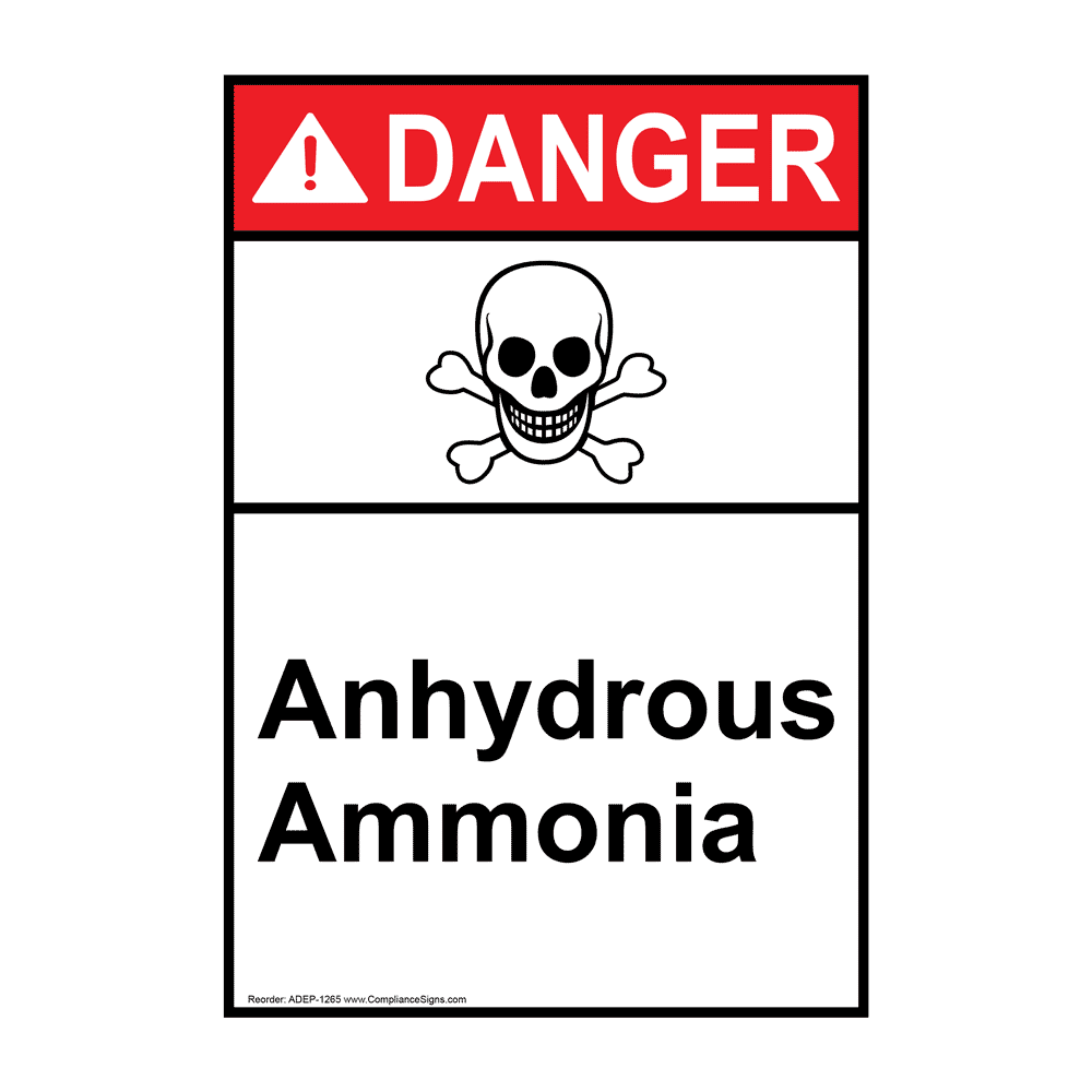 Vertical Anhydrous Ammonia Sign ANSI Danger Chemical