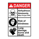 Portrait ANSI DANGER Anhydrous Ammonia Wear Proper PPE Sign ADEP-28077 Hazmat