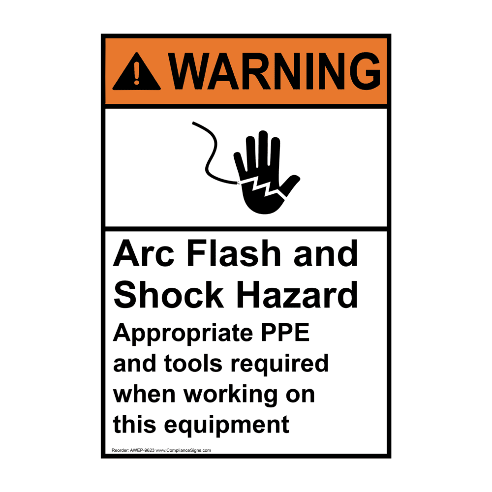 Vertical Arc Flash And Shock Hazard Ppe Required Sign - ANSI Warning