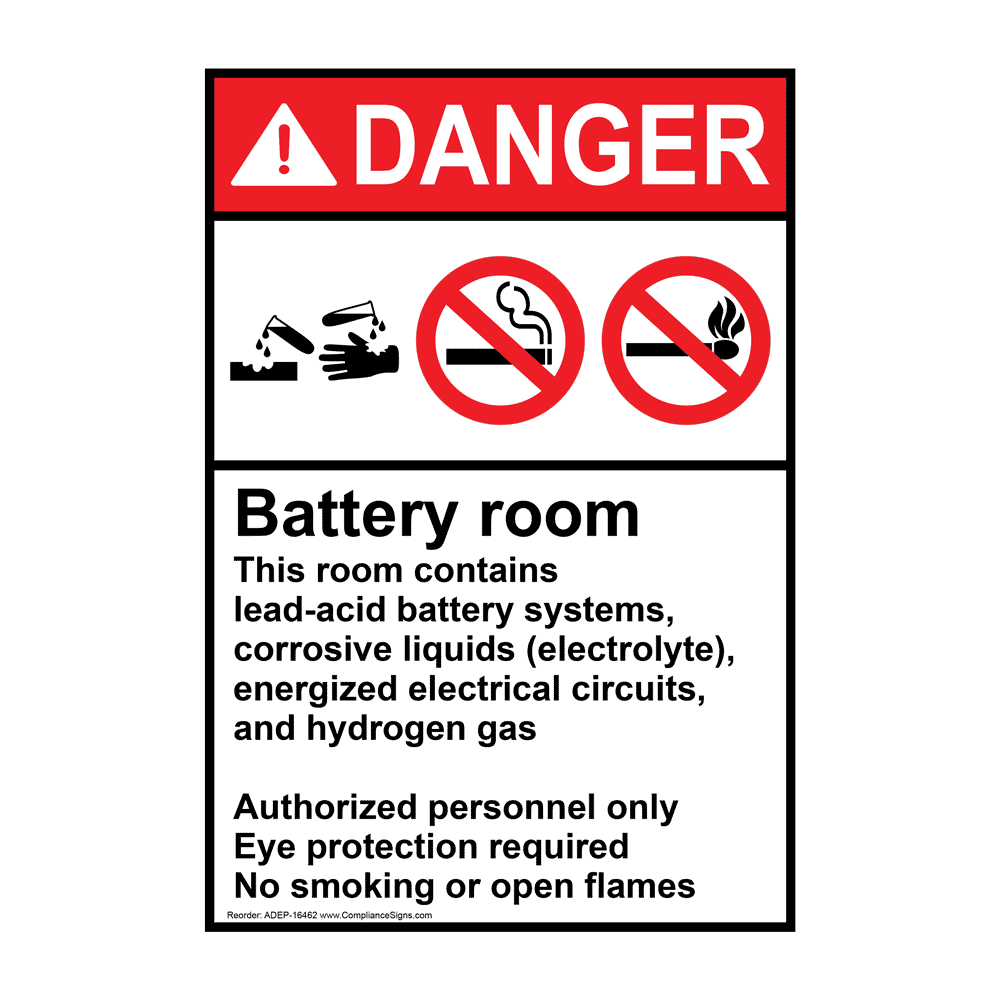 Vertical Battery Room Sign ANSI Danger Battery