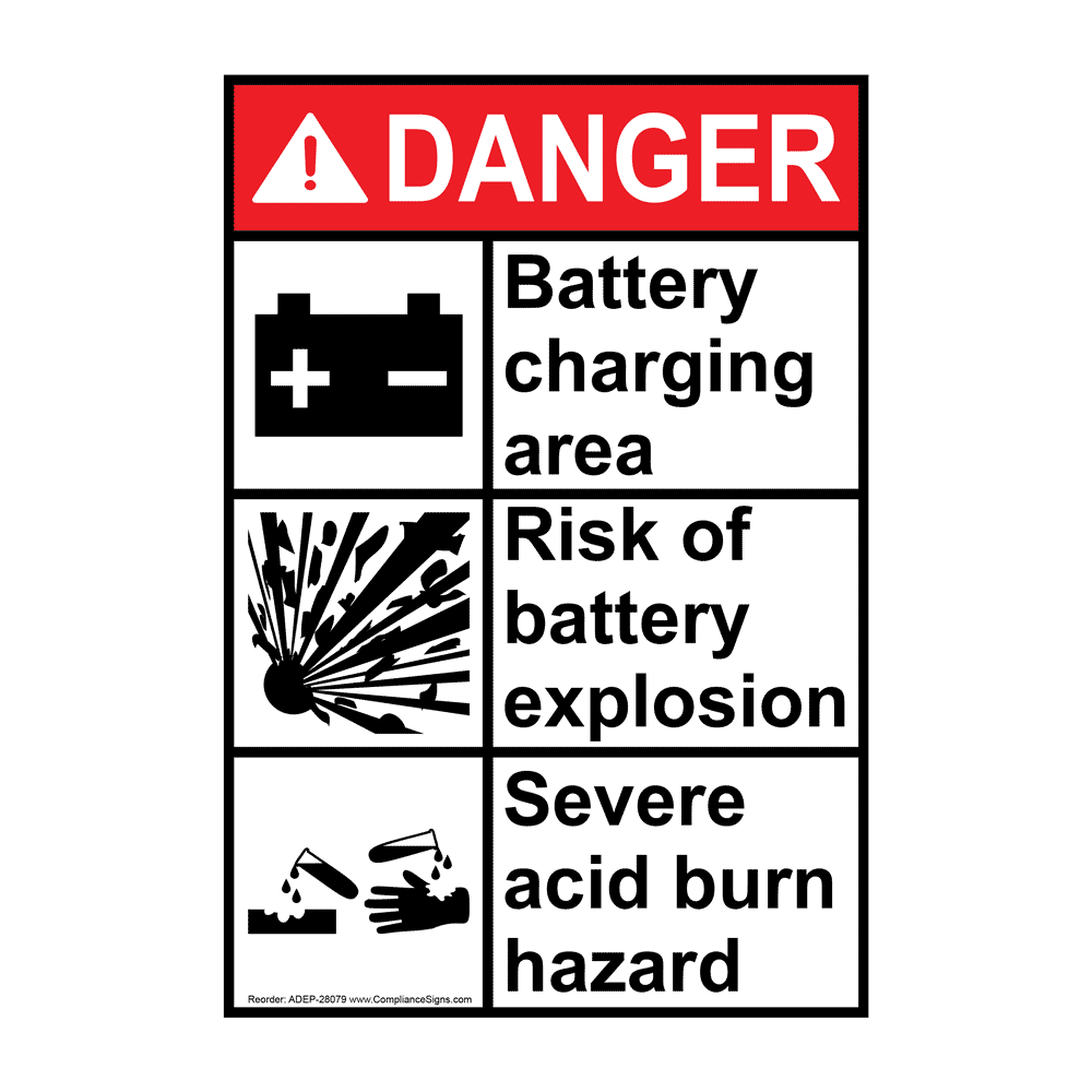 Vertical Battery Charging Area Risk Of Explosion Sign ANSI Danger