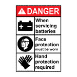Portrait ANSI DANGER When Servicing Batteries Wear PPE Sign ADEP-28135