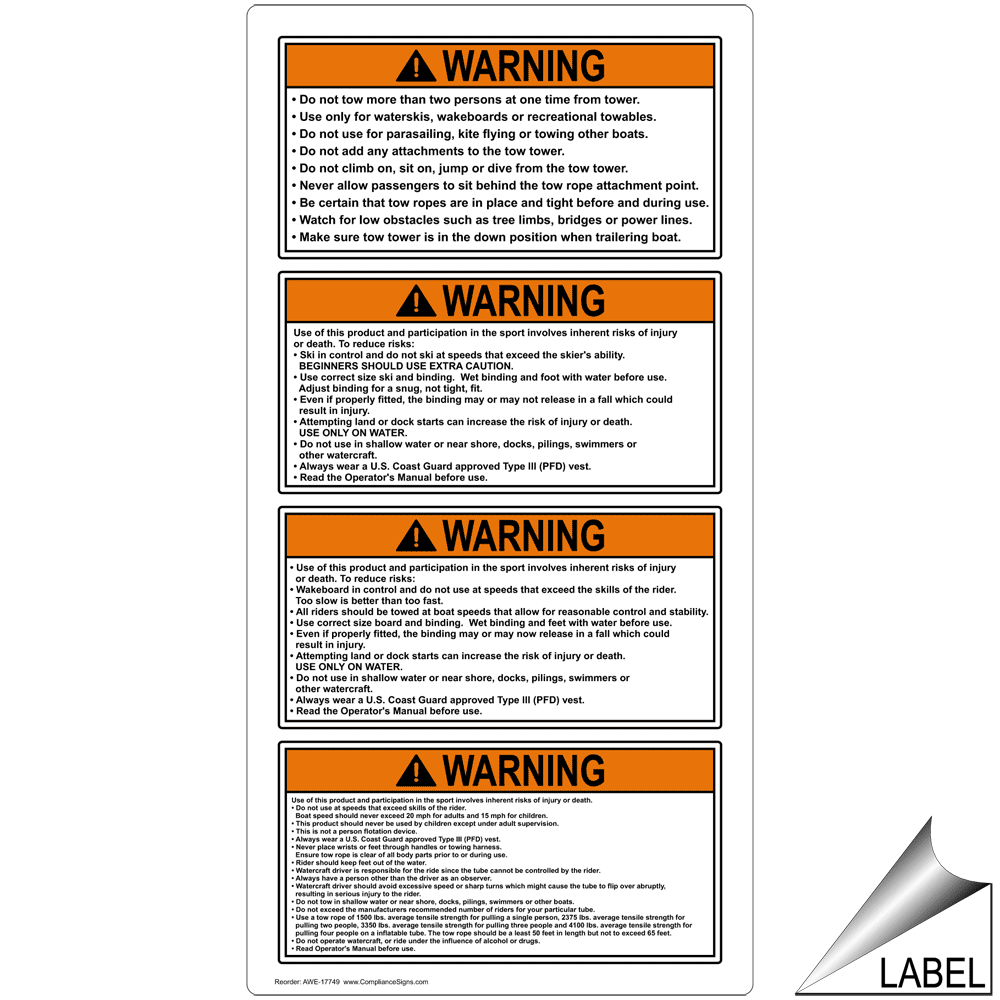 4-Pack Vinyl Warning Do Not Tow More Two Persons from Tower ANSI Label 4x2 in 