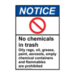 Portrait ANSI NOTICE No Chemicals Sign With Symbol ANEP-26935