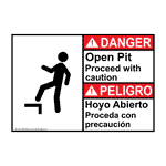 ANSI DANGER Open Pit Proceed With Caution Bilingual Sign ADB-5055