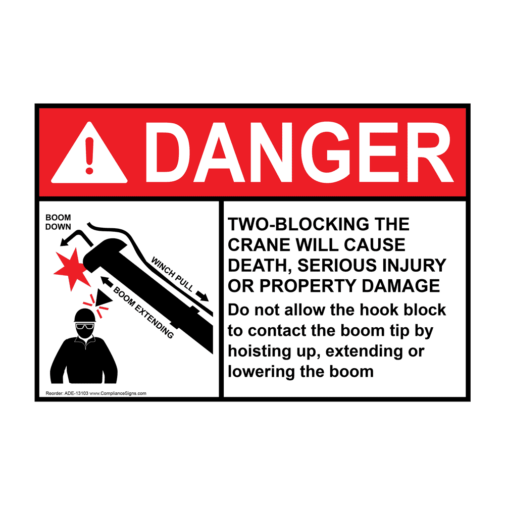 Danger Sign - Two-Blocking The Crane Will Cause Death Sign