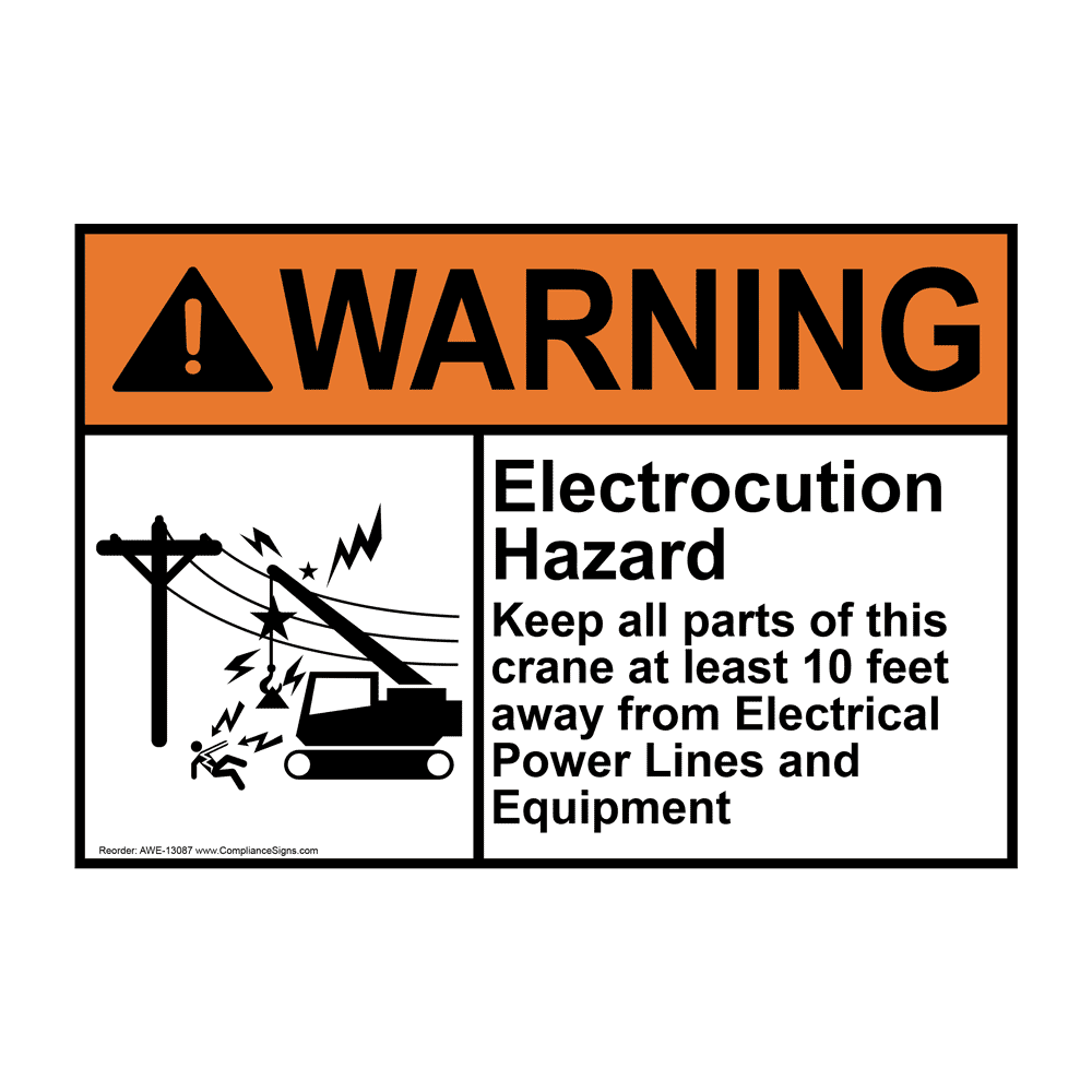 Vinyl ANSI DANGER Electrocution Hazard Crane Label with Symbol 7x5 in 