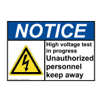 ANSI High Voltage Test In Progress Sign With Symbol ANE-28645