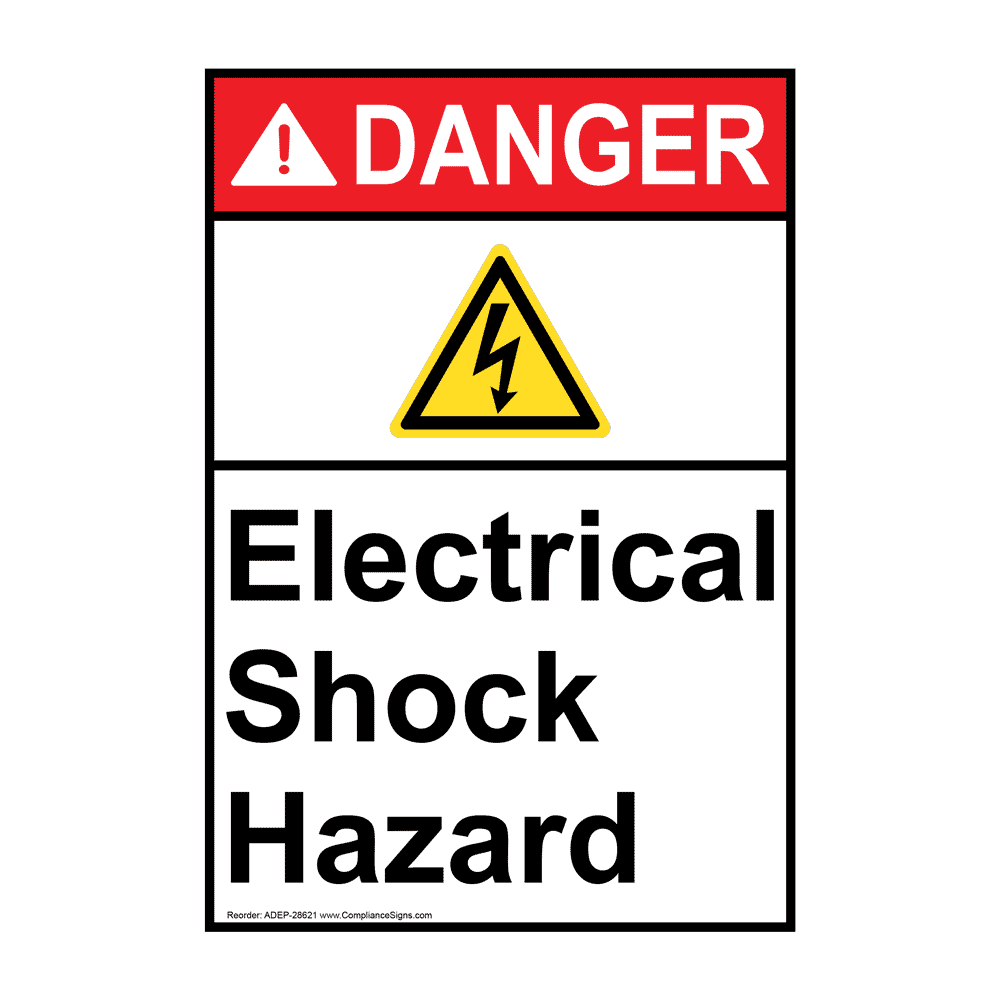 Vertical Electrical Shock Hazard Sign - ANSI Danger - Shock Hazard