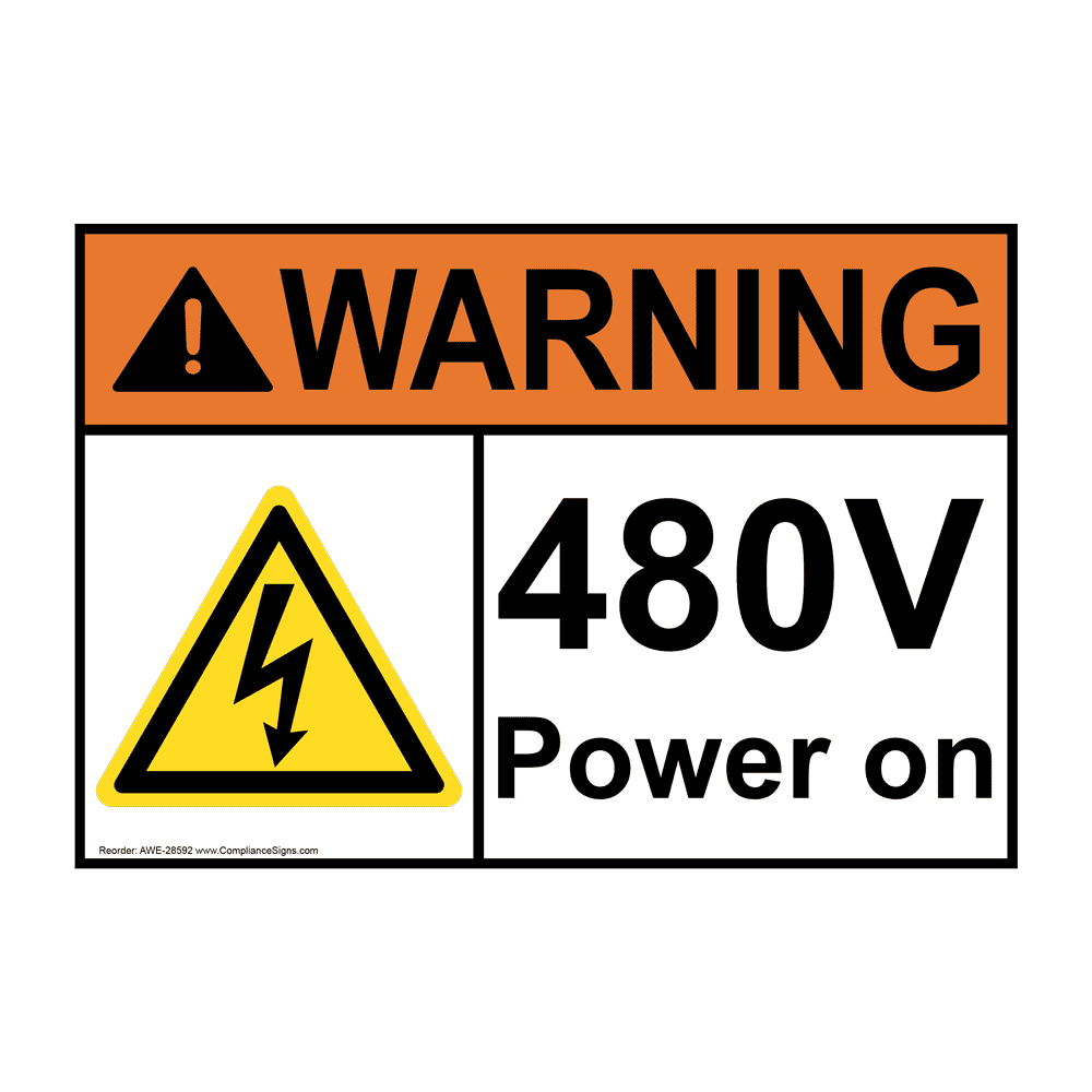 USA-Made ANSI DANGER 480V Power On Label with Symbol Vinyl 4-Pack 5x3.5 in 