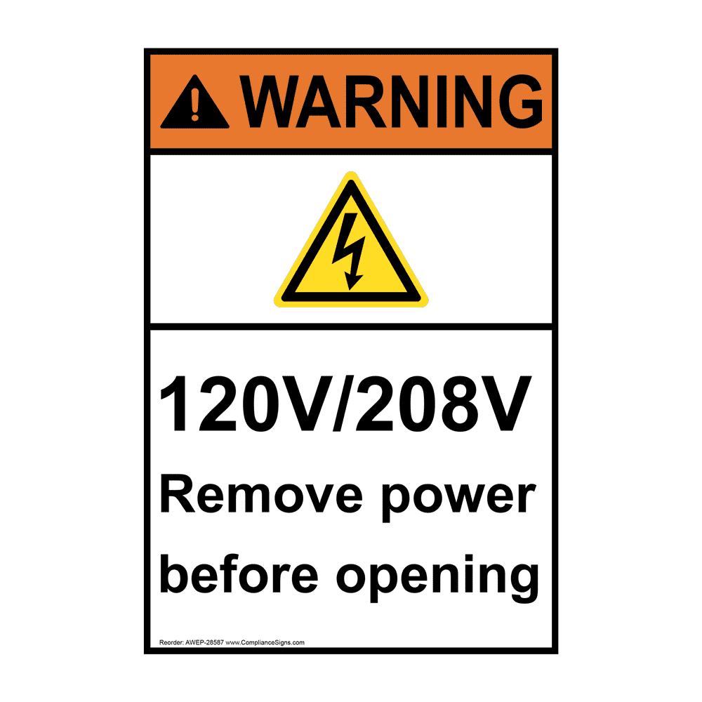 Vertical 120V/208V Remove Power Sign ANSI Warning Electrical Voltage