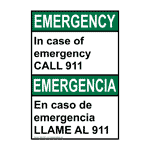 ANSI EMERGENCY In Case Of Emergency Call 911 Bilingual Sign AEB-2097