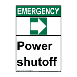 Portrait ANSI Power Shutoff [Right Arrow] Sign With Symbol AEEP-29046
