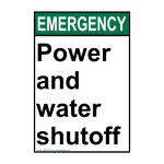 Portrait ANSI EMERGENCY Power And Water Shutoff Sign AEEP-8372