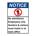 Portrait ANSI NOTICE No Admittance Employees Only Sign ANEP-9528