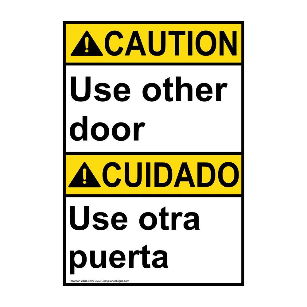 vertical-use-other-door-bilingual-sign-ansi-caution