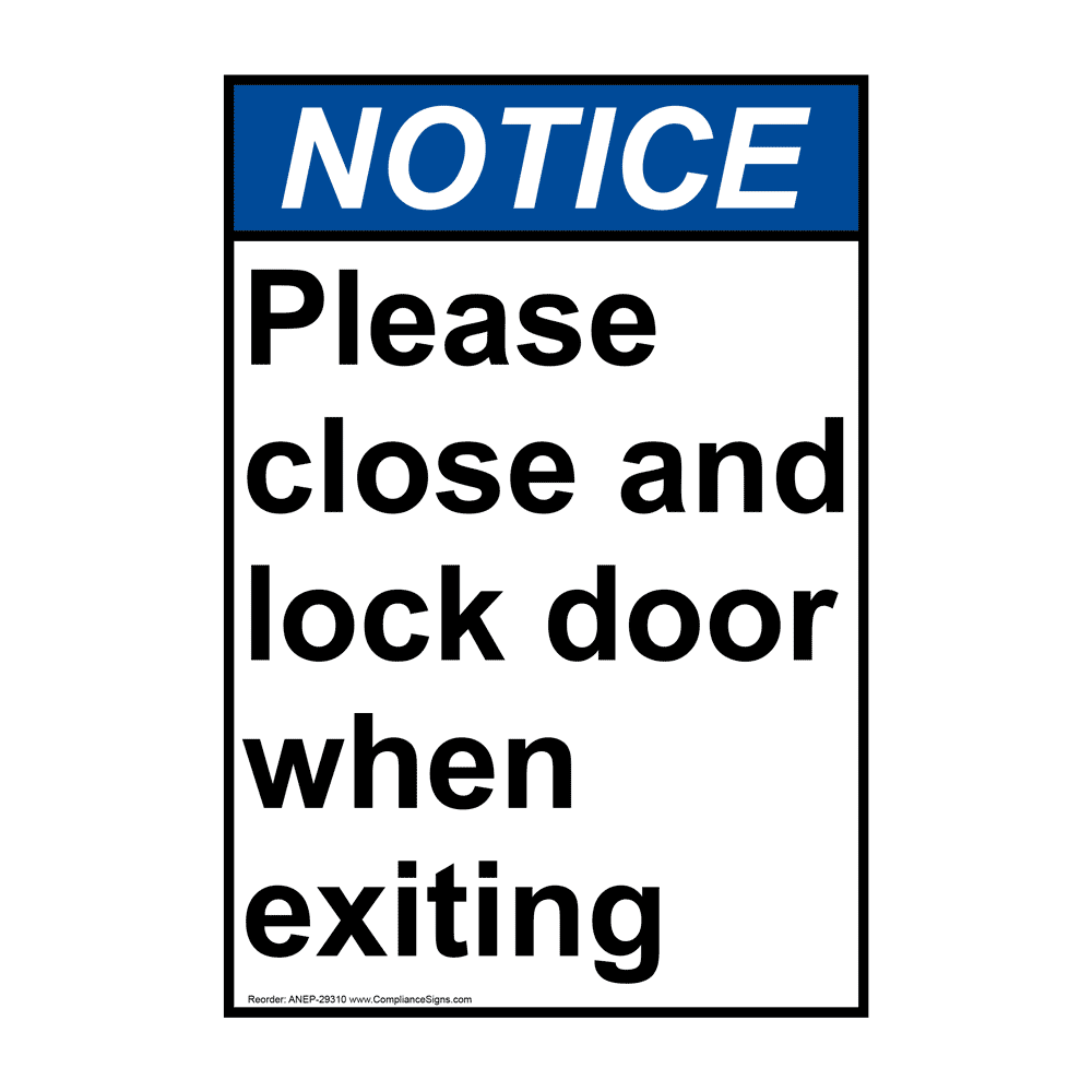 Vertical Please Close And Lock Door When Exiting Sign - ANSI Notice