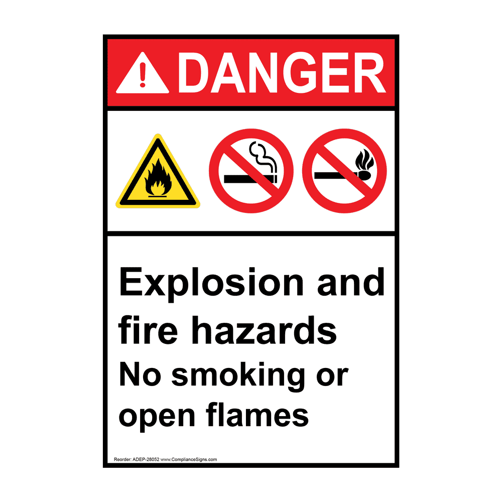 Vertical Explosion And Fire Hazards No Smoking Sign - Ansi Danger