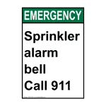 Portrait ANSI Sprinkler Alarm Bell Call 911 Sign AEEP-30707