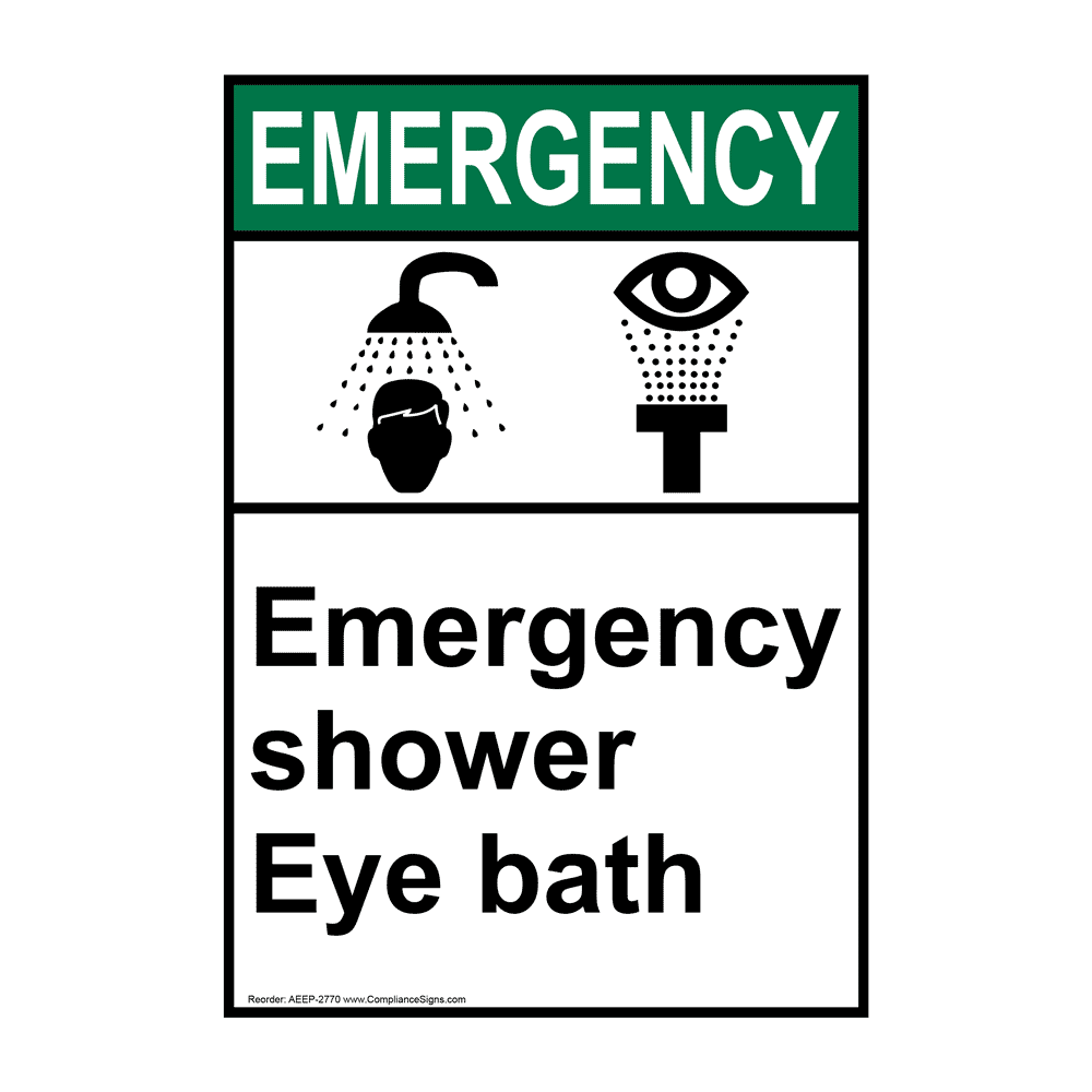 Vertical Emergency Shower Eye Bath Sign ANSI Emergency First Aid