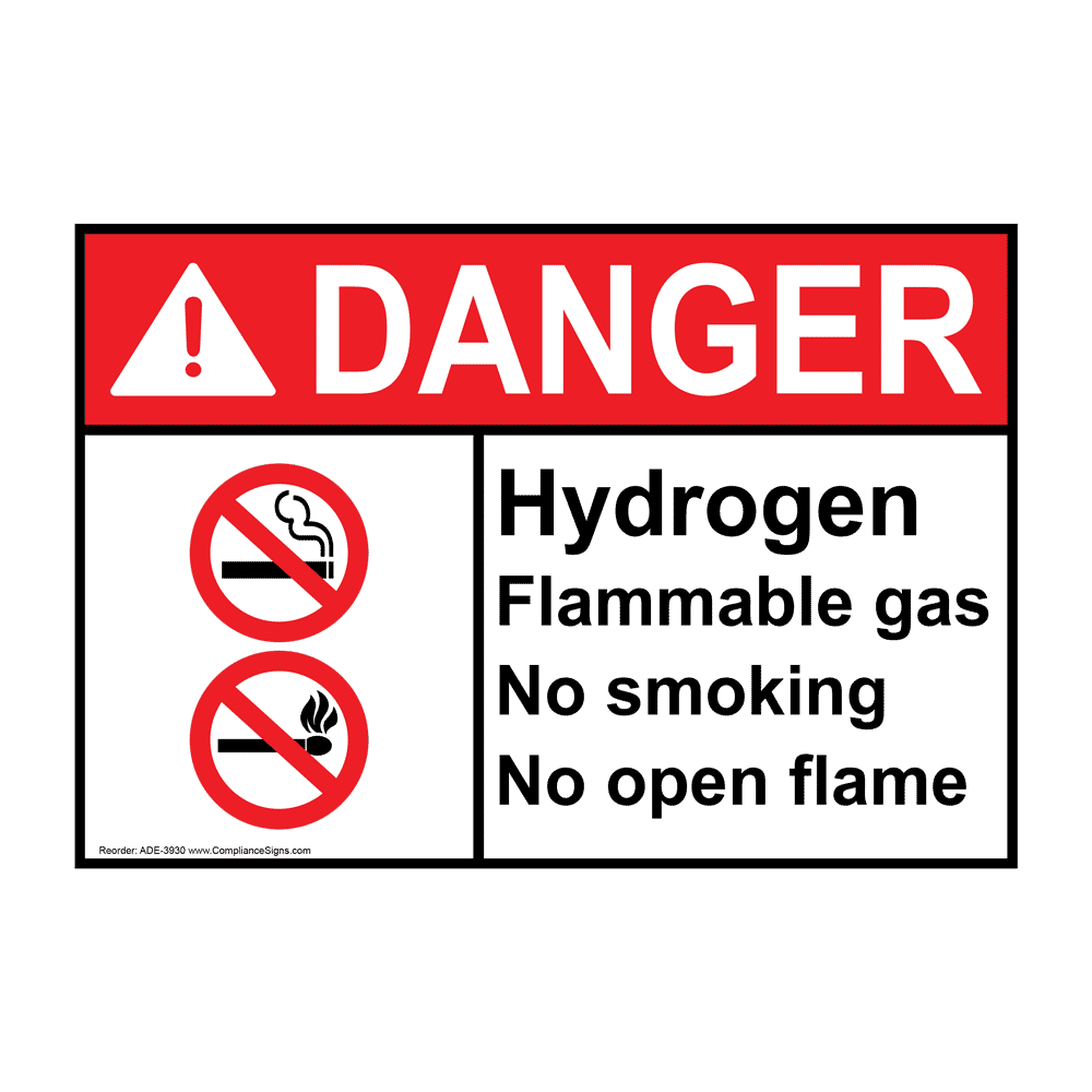 Danger Sign Hydrogen Flammable Gas No Smoking Open Flame Sign Ansi