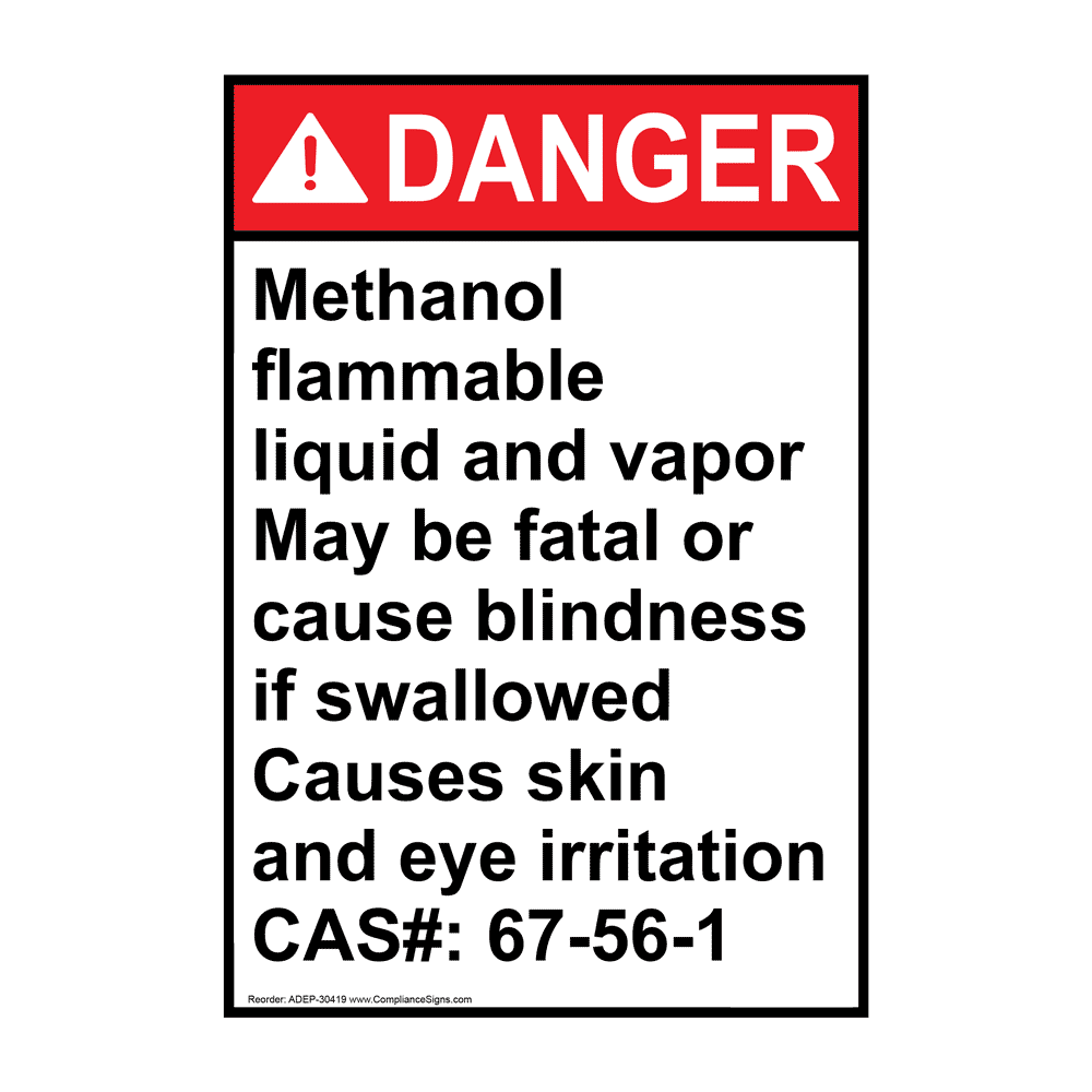 Vertical Methanol Flammable Liquid Sign - ANSI Danger - Chemical