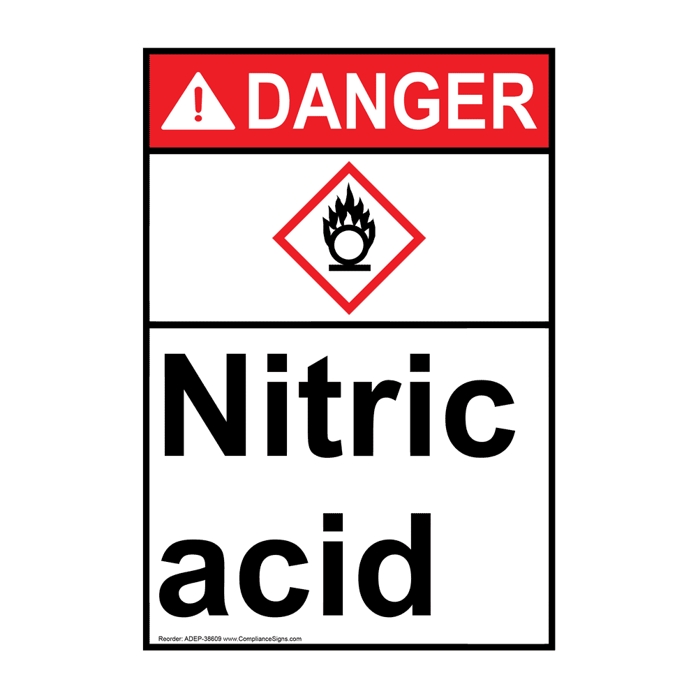 Vertical Hazmat Sign or Label - Nitric Acid - ANSI-GHS - Made in USA